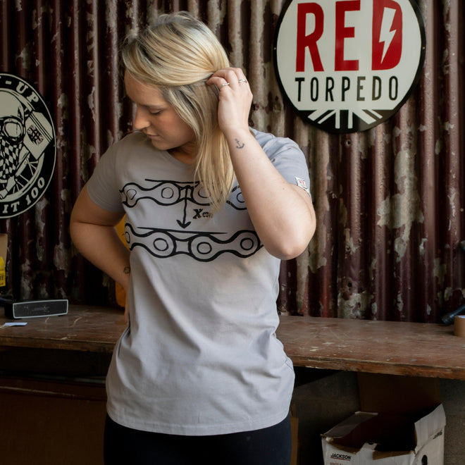 Red Torpedo Chainslack (Womens) Titanium Grey T-Shirt - Red Torpedo