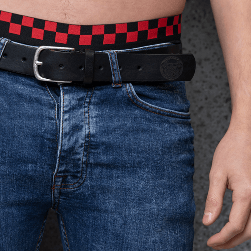 Ton Up Clothing Black Leather Belt - Red Torpedo